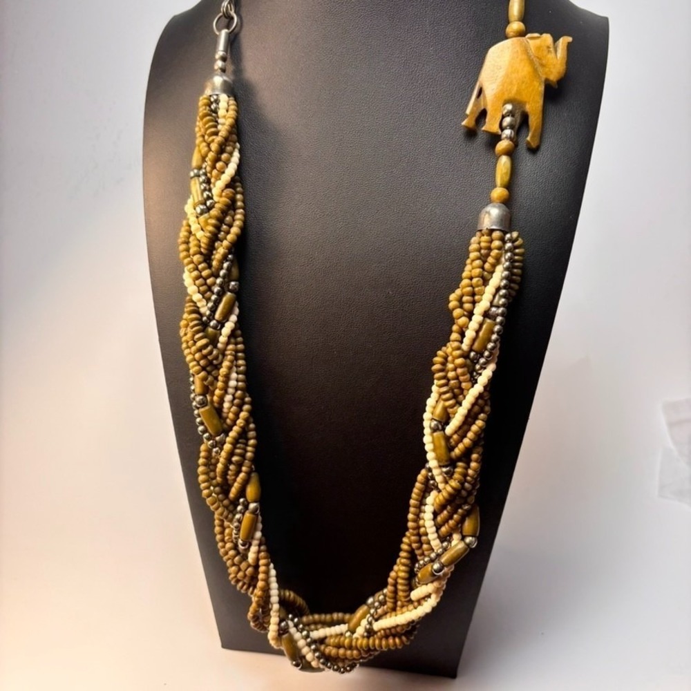 Chunky Vintage Necklace Wood Beads Seeds Carved Animals Boho Maximalist 1970s - Picture 13 of 16